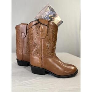 Old West Toddler Boys Tan Canyon Western Cowboy Boots sz 5 Leather Round Toe NEW